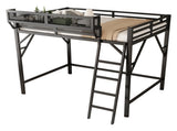 Queen Size Loft Bed with Ladder, Metal Queen Loft Bed with Storage Shelves, High Loft Bed for Kids W2580P379983