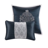 8 Piece Jacquard Comforter Set Navy/Silver Cal King B035128891