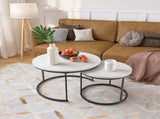 Set of 2 Round Nesting Coffee Tables with Marble Pattern Top and Sturdy Metal Frame, End Side 35611962