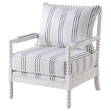 White and Navy Upholstered Stripe Accent Chair B062P145435