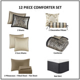 12 Piece Comforter Set with Cotton Bed Sheets Black Cal King B035128821