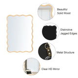 Solid Wood Wavy Rectangle Mirror-Natural-Wood 40" x 28" Modern Mirror Wall Decor for Bathroom, W1445P189612