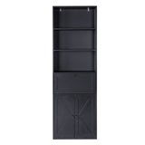3-Layer 1 Drawer 2 Doors Double Z Shape Melamine Board 60*23.5*180cm Display Cabinet Black 55368679