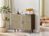 4-Doors Rattan Mesh Storage Cabinet, Sideboard with Eight Storage Spaces, for Entryway, Living Room, W757P198557