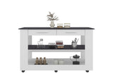 Hardy Kitchen Island, 2 Drawers, 6 Wheels, 2 Shelves, White / Black Wengue B097P474257