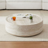 ZNTS 35.43'' Faux MARS Pattern Coffee Tables for Room Round Tea Faux Travertine Textured table for W876P154756