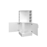 FM FURNITURE Toyei Corner Bar Cabinet with Bottle Rack, Open Shelves, and Hidden Storage, White B128P269879