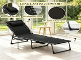 Black Outdoor Folding Chaise Lounge Chair 5-Level Adjustable Tanning Chair, with Side Table, 78504675