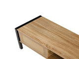 54.33" Rattan TV cabinet with variable color light strip, double sliding doors for storage, W1265121746