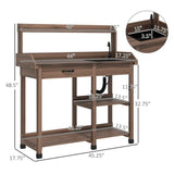 Brown Potting Bench Table, Outdoor Garden Table with Removable Sink and Faucet 41470248