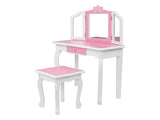 Children's Wooden Dressing Table Three-Sided Folding Mirror Dressing Table Chair Single Drawer Blue 21682887