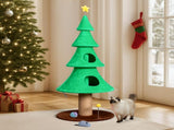 59in Large Tall Christmas Tree Cat Tower 2 Cat Condos & Scratching Post, Soft Fleece Cat Tree 40781062