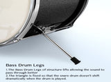 14"x10" 3-Pieces Junior Kids Drum Set Kit Pedal Drum Stick Wrench Drum Stool Black 28702756