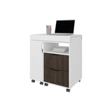 ZNTS White and Stained Walnut 2-Drawer Extendable Desk with Sliding Mechanism B062P290245