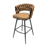 28" Technical Leather Woven Bar Stool Set of 2,Black legs Barstools No Adjustable Kitchen Island T2396P279778