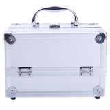 SM-2176 Aluminum Makeup Train Case Jewelry Box Cosmetic Organizer with Mirror 9"x6"x6" Silver 66231158