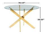 Golden Dining Table with cross metal leg and glass,Modern Space Saving Kitchen Table for Living Room W234P185627
