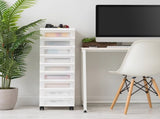 9-Drawer Narrow Plastic Storage Drawer Cart with Organizer Top, White 58470701