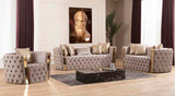 Button Tufted Sofa with Velvet Fabric and Gold Accent in Taupe B00961115