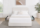 Liv Queen Size Ivory Boucle Upholstered Platform Bed with Patented 4 Drawers Storage, Curved B083140464