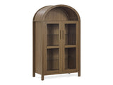 A high arched storage cabinet with a lamp, a modern retro-style wooden storage cabinet with 22213549