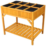 Raised Garden Bed with Legs, Wooden Elevated Planter Box with 8 Grids Divider & Protective Liner, W465P189515