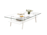 Rectangle Coffee Table, Tempered Glass Tabletop with White Metal Legs, Modern Table for Living Room W241126032