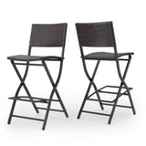 ZNTS Outdoor Wicker Barstools Faux Rattan Patio Bar Stools Foldable Chair, Multibrown, Set of 2 59958.00MBN