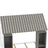 Wooden Twin Size House Bed with Fence and Roof, Kids Floor Bed with Two Movable Wardrobes, Gray N733P240134E