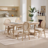 French Country Dining Chairs Set of 2, Upholstered Chairs with Nature Rattan Round Back, Wire W3426P322684