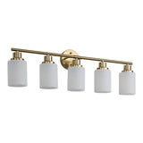 5-Light Golden Bathroom Vanity Light Fixture, Frosted Glass Shades, Modern Wall Mounted Lighting W1340P206702