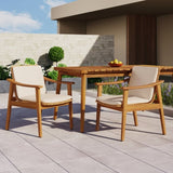 Outdoor Dining Chairs Set of 2, Teak Color Acacia Wood Frame, Brown PE Wicker, Beige Waterproof N779P280043B