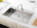 Stainless Steel Kitchen Sink, 30x22 Single Bowl, Overmount Handmade Sink in Brushed, with Cutting 53384040
