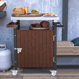Outdoor Grill Cart with Stainless Steel Tabletop, Storage, Patio Kitchen Island with Wheels, Hooks, W1422P212119