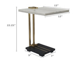 12.5x12x22" Aluminum and Marble C-Shaped Side Table, White/Gold/Black, Artistic Accent Table for W2078P169960