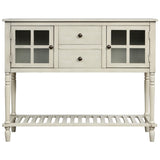 TREXM Sideboard Console Table with Bottom Shelf, Farmhouse Wood/Glass Buffet Storage Cabinet Living WF193444AAE