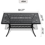 L58.27*W34.65-inch Cast Aluminum Patio Dining Table With Black Frame and Umbrella Hole W1710P166030