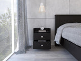 Aura Nightstand , End Table, Side Table Metal Handle, Two Drawers, Superior Top -Black B07091894