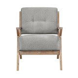 Modern Tufted Back Accent Chair 1pc Gray Upholstery Antique Finish Solid Rubberwood Unique Design B011P182499