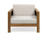 Outdoor Acacia Wood Club Chair with Wicker Accents, Teak Finish Mixed Brown Beige, 30.25"D x 68942.00BGE