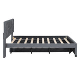 Full Size Upholstered Platform Bed with Brick Pattern Headboard and Twin Size Trundle, Linen Fabric, 49640107