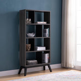 Mid-Century Modern 4 Tier Bookcase, Distressed Gray Bookshelf Display Storage B107131295