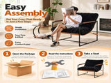 28 Inch Extra Wide Sling Accent Chair, Fully Disassembled, Rubber Wood Armrest, Metal Iron Frame, 12623125