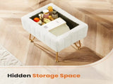 Square Ottoman with Storage, Makeup Cute Soft Small Footstool, Modern Style Faux Fur Seat with 4 46182187