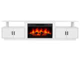 White Embossed Fireplace TV Stand, 179*35*57.5cm, Particle Board, 4 Doors & 2 Shelves, Barn Door 66713186