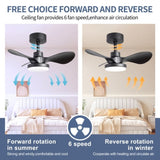 24" Small Ceiling Fan with Light remote control ,Modern Low Profile black Ceiling Fan, 6-Speeds W2352P224345