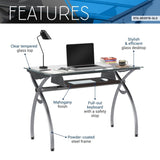 ZNTS Clear Glass Top Computer Desk with Pull Out Keyboard Panel, Clear 19050229