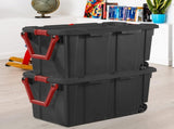 40 Gallon Durable Plastic Storage Tote with Latching Lid and Pull Handle, Black, 2 Pack 51853524