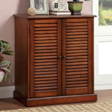 Modern Transitional Design 1pc Shoe Cabinet Oak Finish Adjustable Shelves Louver Design Doors Home B011P191540