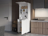 White Kitchen Pantry with Pneumatic Door and Open Storage B062P290239